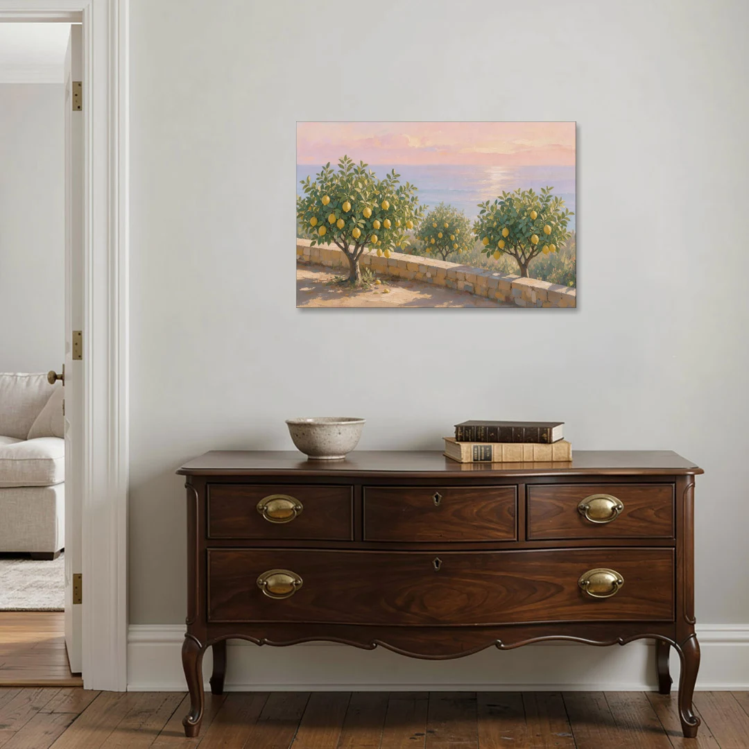 Mediterranean Lemon Tree Terrace by the Sea - Canvas Wall Art - Coffee Table - 36x24