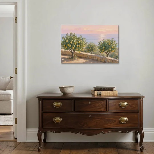 Mediterranean Lemon Tree Terrace by the Sea - Canvas Wall Art - Coffee Table - 36x24