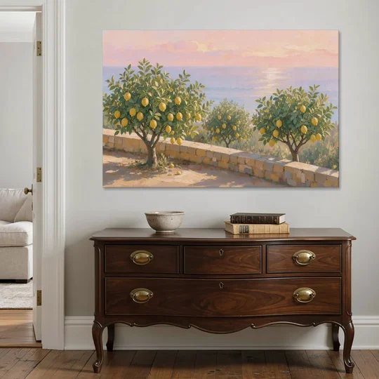 Mediterranean Lemon Tree Terrace by the Sea - Canvas Wall Art - Coffee Table - 60x40