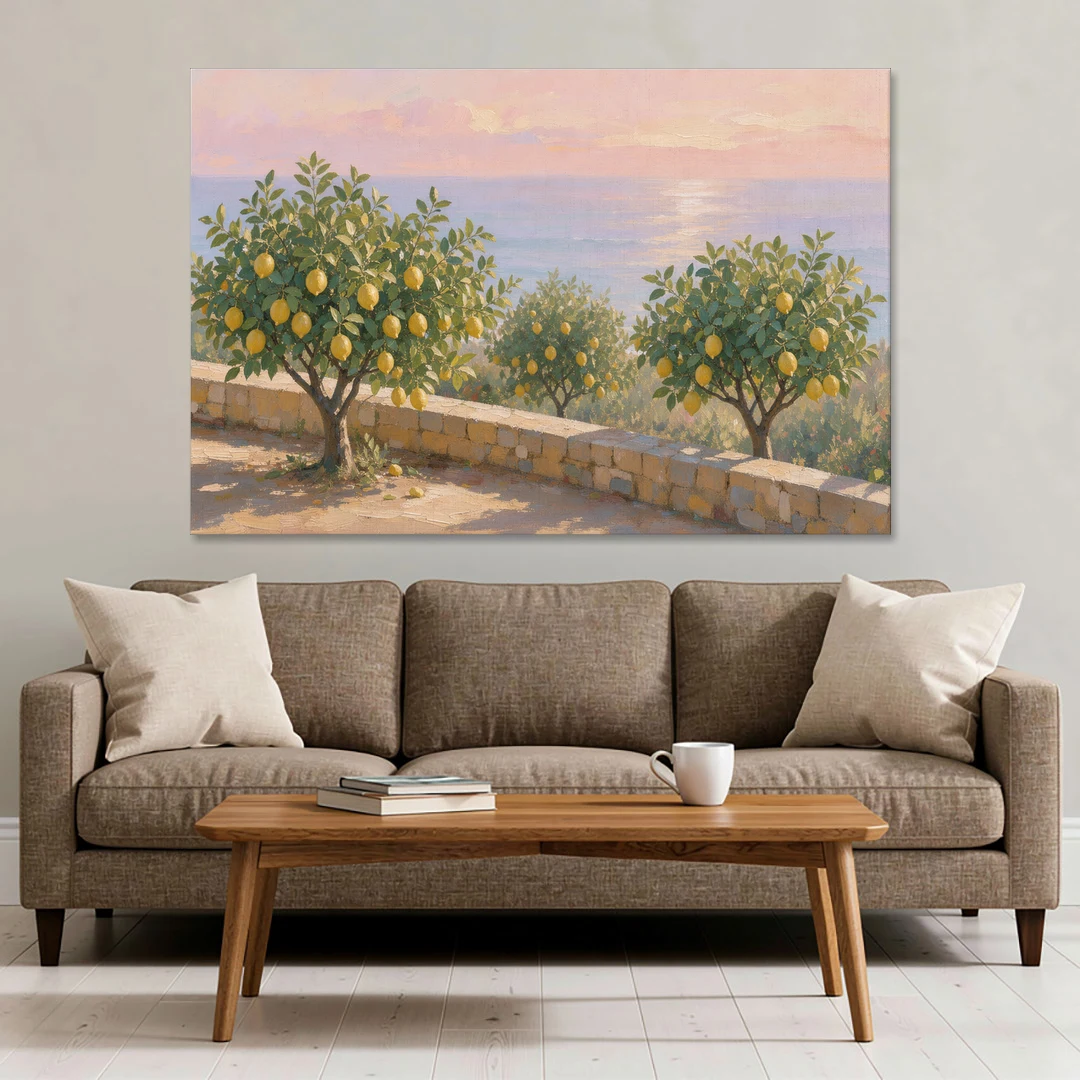 Mediterranean Lemon Tree Terrace by the Sea - Canvas Wall Art - Sofa - 60x40