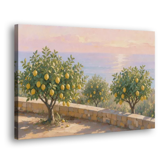 Mediterranean Lemon Tree Terrace by the Sea - Canvas Wall Art - Side