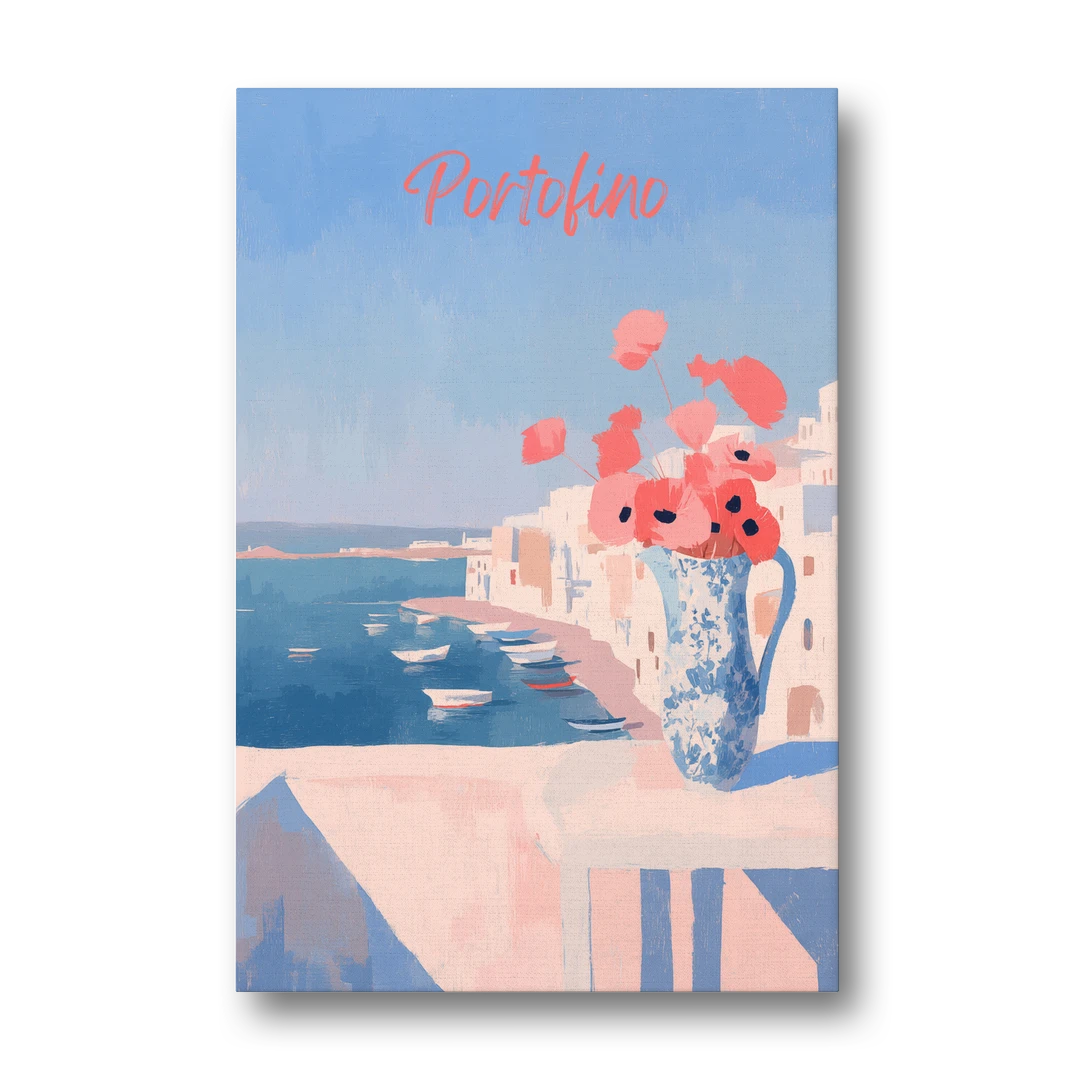 Mediterranean Painting of Poppies in Portofino - Canvas Wall Art - Front