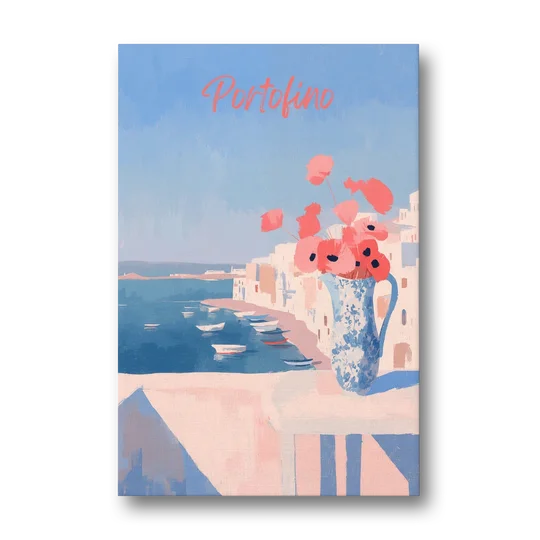Mediterranean Painting of Poppies in Portofino - Canvas Wall Art - Front