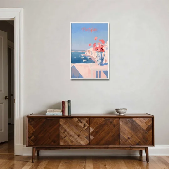 Mediterranean Painting of Poppies in Portofino - White Framed Canvas Wall Art - Coffee Table - 24x36