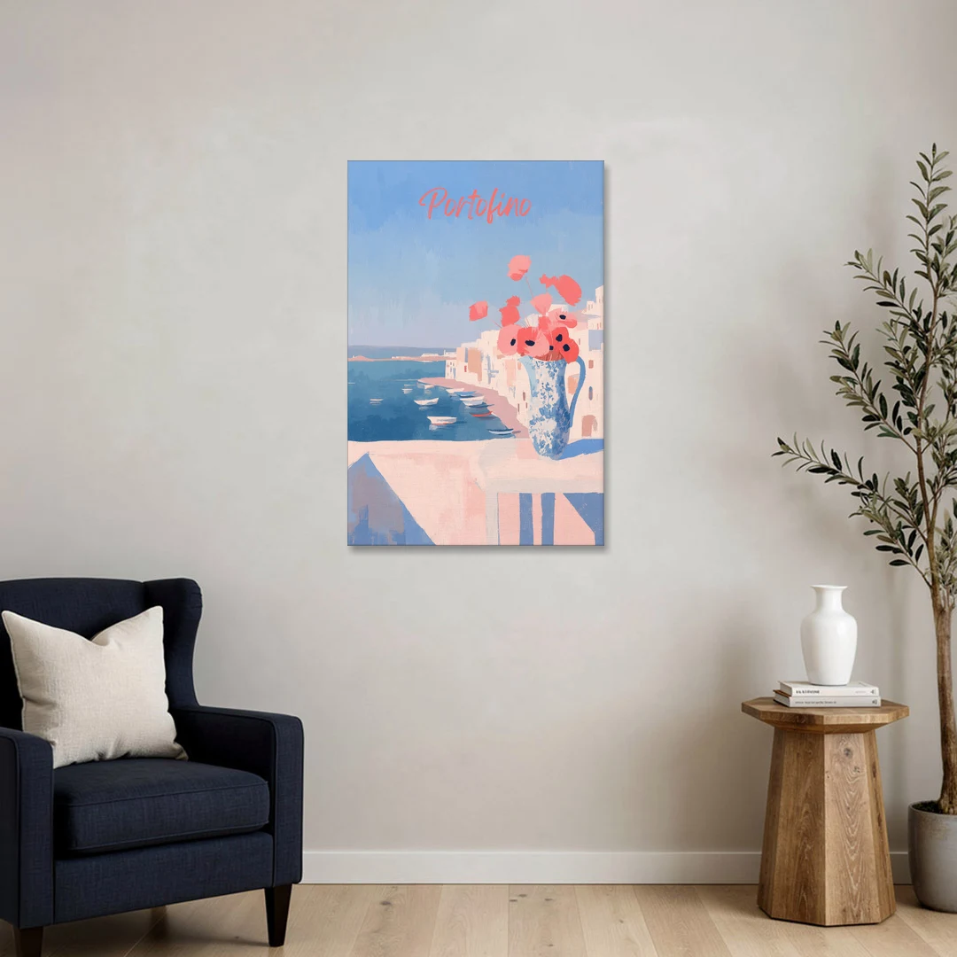Mediterranean Painting of Poppies in Portofino - Canvas Wall Art - Sofa - 24x36