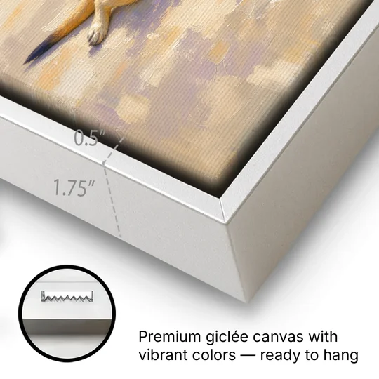 Meerkat Pup Stretched Out in the Warm Sand - White Framed Canvas Wall Art - Gallery Wrap Corner
