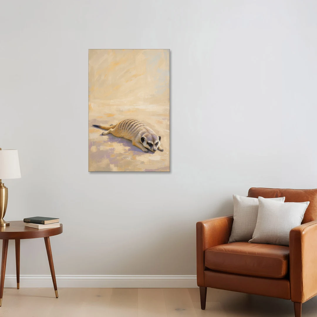 Meerkat Pup Stretched Out in the Warm Sand - Canvas Wall Art - Sofa - 24x36