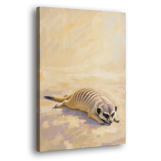 Meerkat Pup Stretched Out in the Warm Sand - Canvas Wall Art - Side