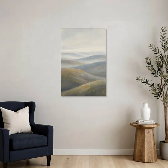 Meeting Room Decor with Misty Rolling Hills - Canvas Wall Art - Sofa - 24x36
