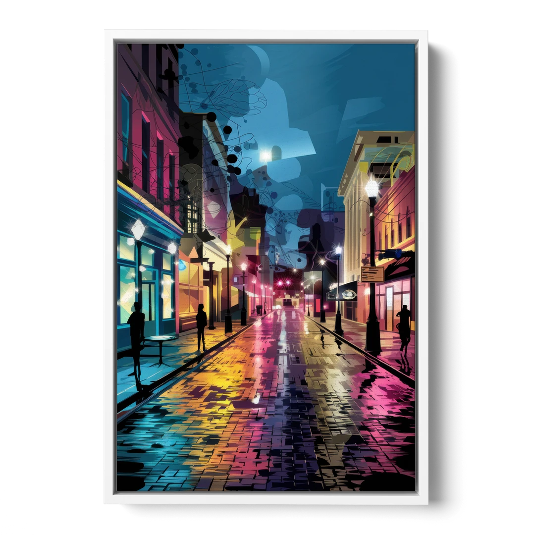Memphis Historic Beale Street - White Framed Canvas Wall Art - Front
