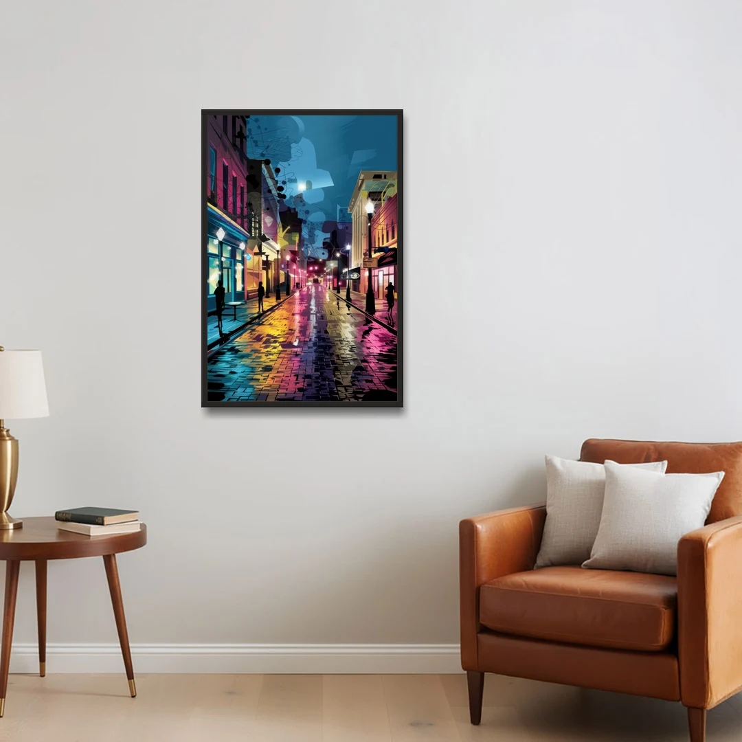 Memphis Historic Beale Street - Black Framed Canvas Wall Art - Sofa - 24x36
