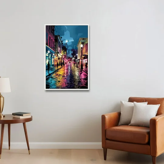 Memphis Historic Beale Street - White Framed Canvas Wall Art - Sofa - 24x36