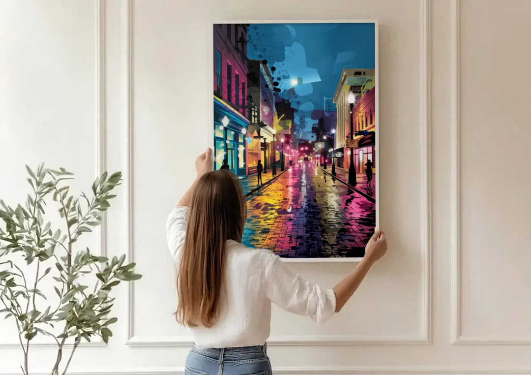 Memphis Historic Beale Street canvas wall art being hung on a paneled wall