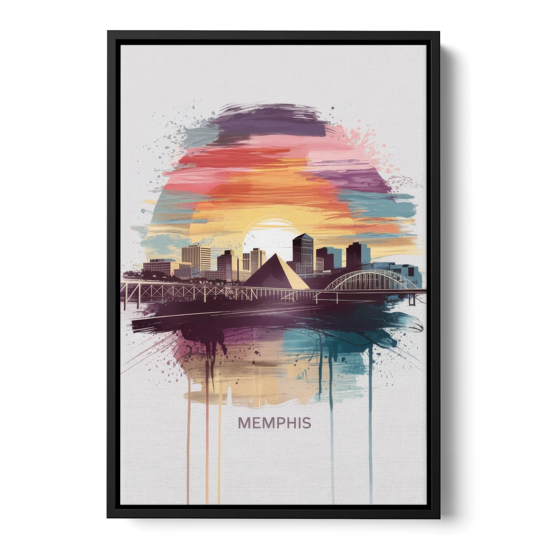 Memphis Skyline at Sunset - Black Framed Canvas Wall Art - Front