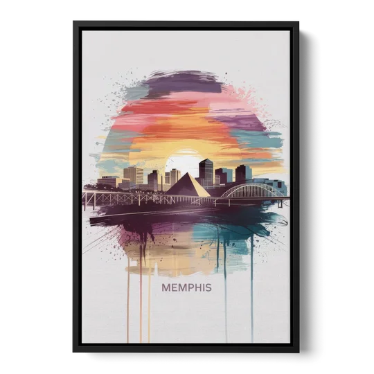 Memphis Skyline at Sunset - Black Framed Canvas Wall Art - Front