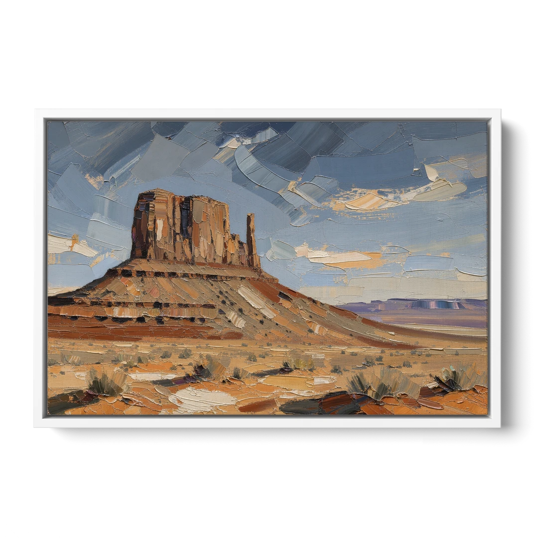 Men's Office Desert Mesa Under Slate Sky - White Framed Canvas Wall Art - Front