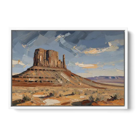 Men's Office Desert Mesa Under Slate Sky - White Framed Canvas Wall Art - Front