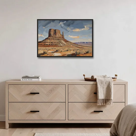 Men's Office Desert Mesa Under Slate Sky - Black Framed Canvas Wall Art - Coffee Table - 36x24