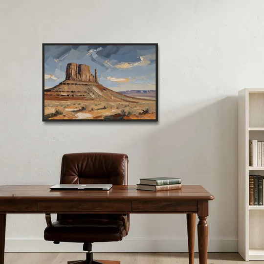 Men's Office Desert Mesa Under Slate Sky - Black Framed Canvas Wall Art - Office - 36x24