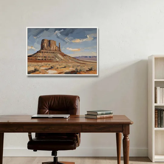 Men's Office Desert Mesa Under Slate Sky - White Framed Canvas Wall Art - Office - 36x24