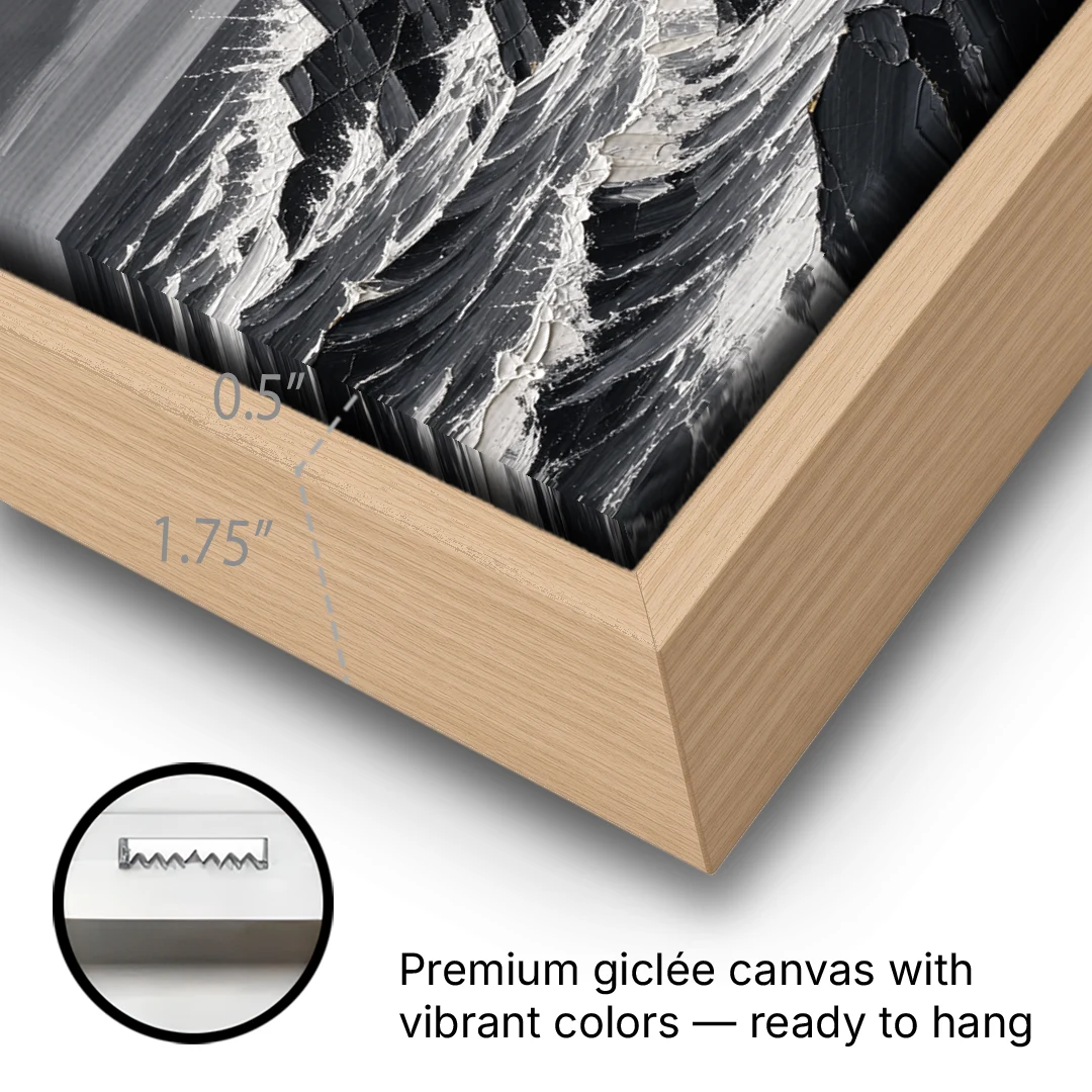 Mens Wall Art Stone Lighthouse in the Storm - Oak Framed Canvas Wall Art - Gallery Wrap Corner