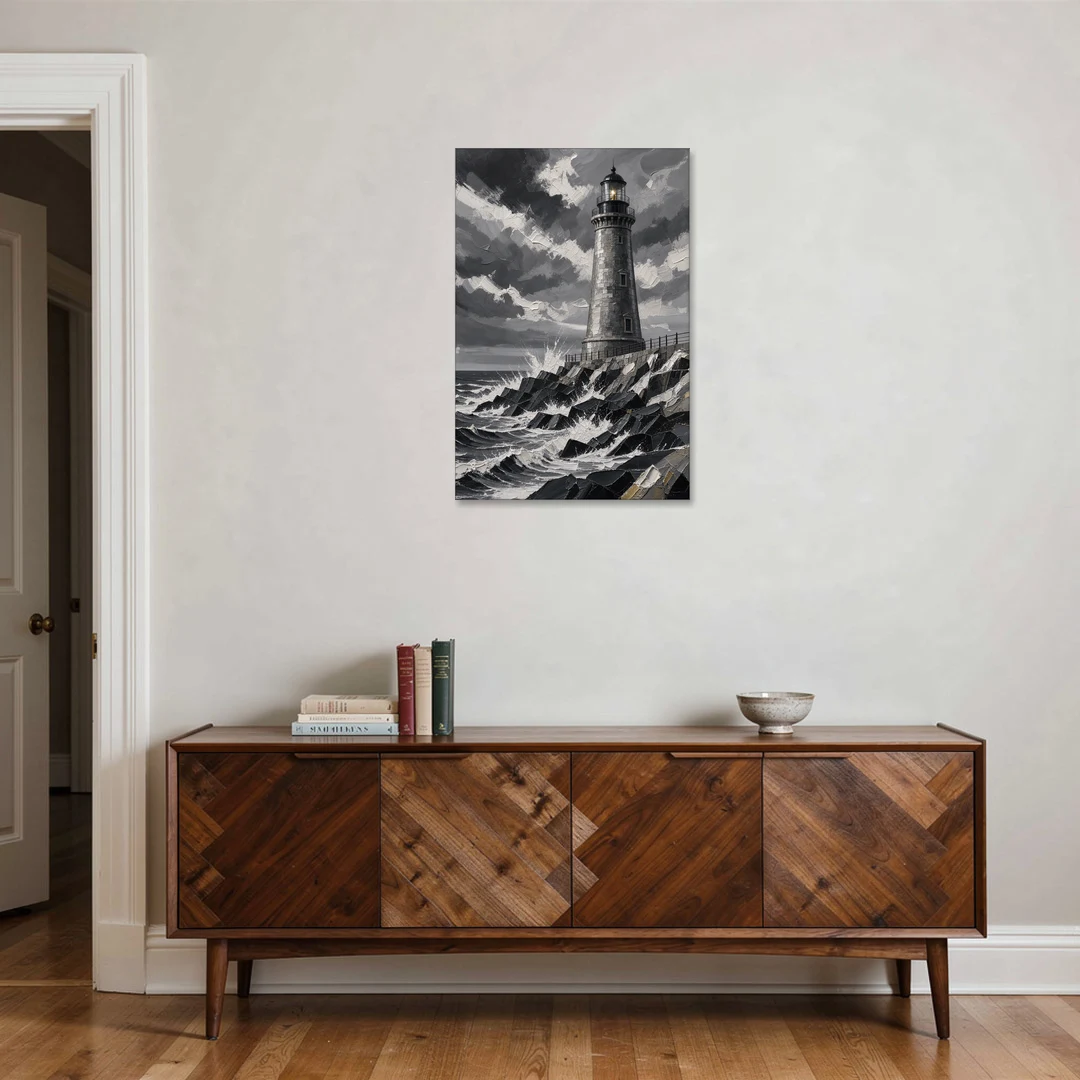Mens Wall Art Stone Lighthouse in the Storm - Canvas Wall Art - Coffee Table - 24x36