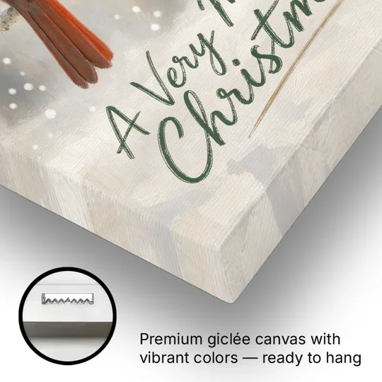 Merry Christmas Wall Art with Snowy Cardinal - Canvas Wall Art - Gallery Wrap Corner