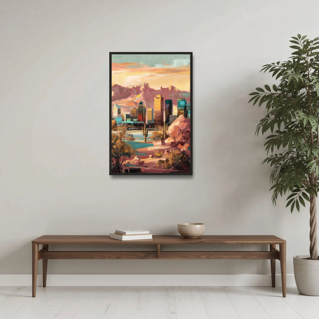 Mesa City Skyline - Black Framed Canvas Wall Art - Coffee Table - 24x36