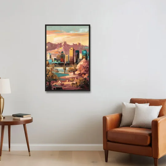 Mesa City Skyline - Black Framed Canvas Wall Art - Sofa - 24x36