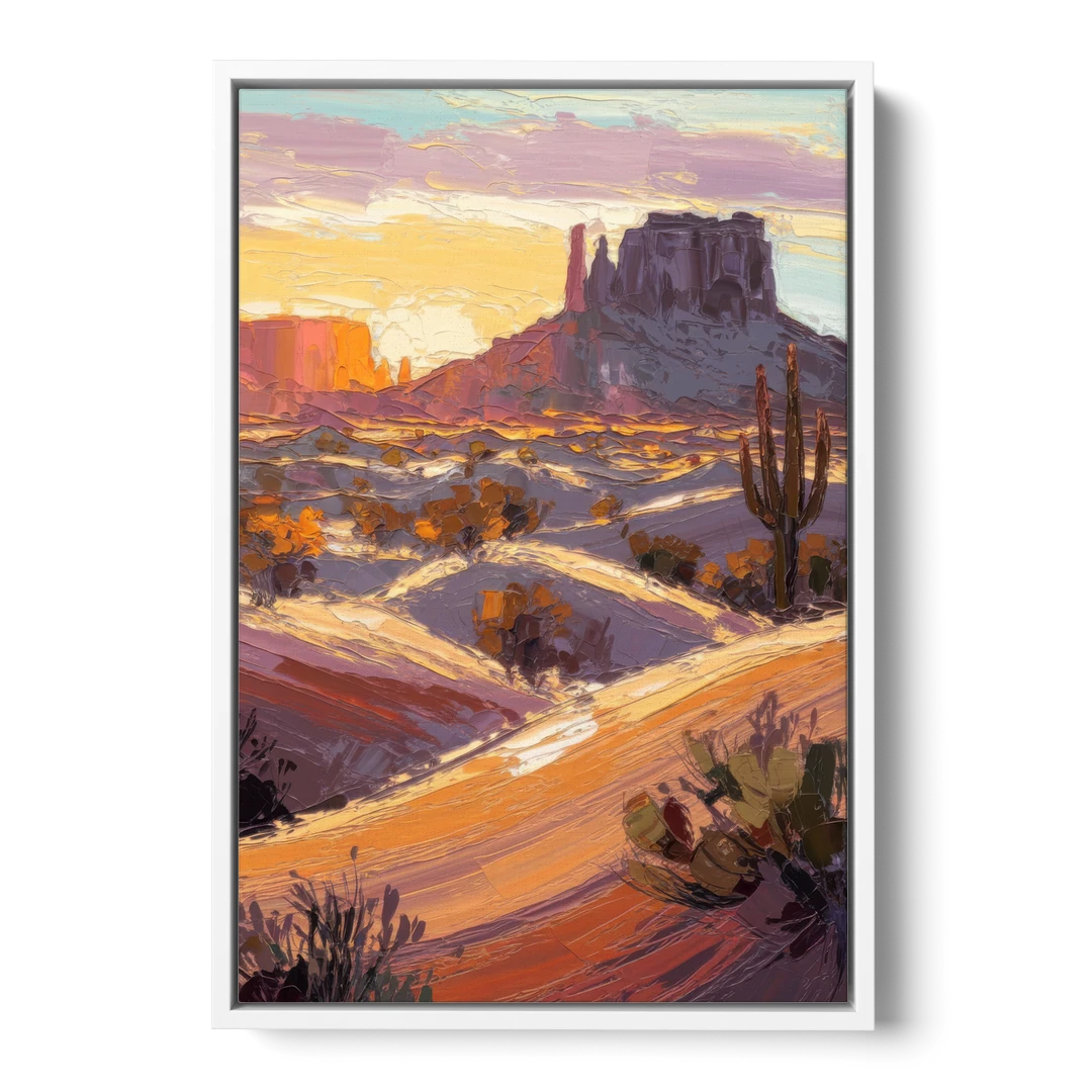 Mesa Desert Sunset - White Framed Canvas Wall Art - Front