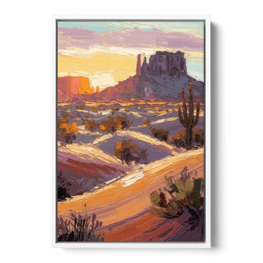 Mesa Desert Sunset - White Framed Canvas Wall Art - Front