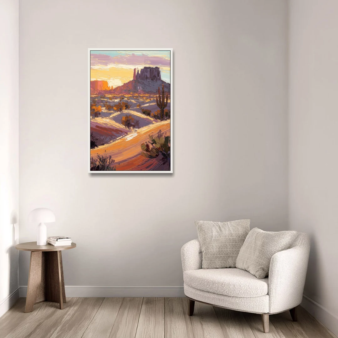 Mesa Desert Sunset - White Framed Canvas Wall Art - Sofa - 24x36