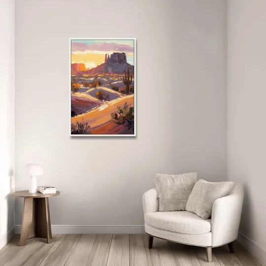 Mesa Desert Sunset - White Framed Canvas Wall Art - Sofa - 24x36