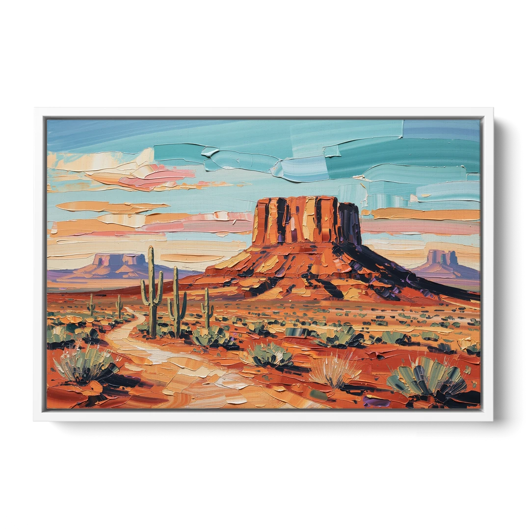 Mesa Scenic Desert - White Framed Canvas Wall Art - Front
