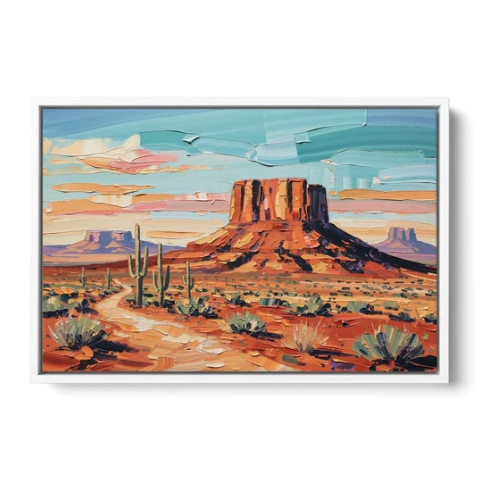 Mesa Scenic Desert - White Framed Canvas Wall Art - Front