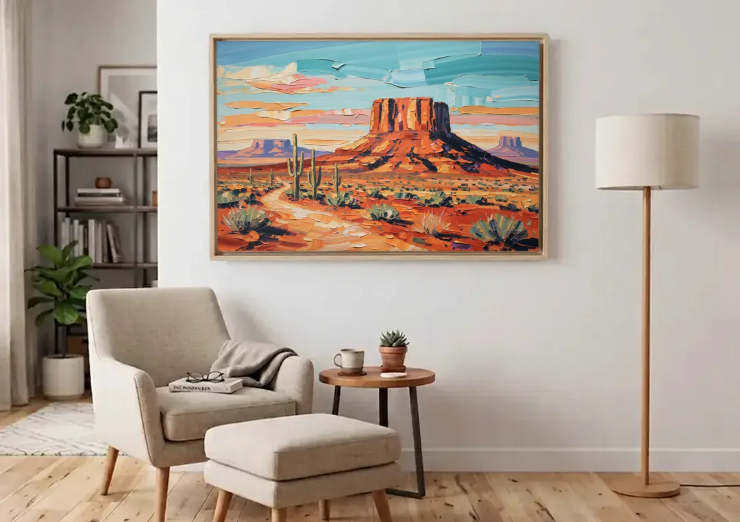 Mesa Scenic Desert canvas wall art above an armchair in a bright living room