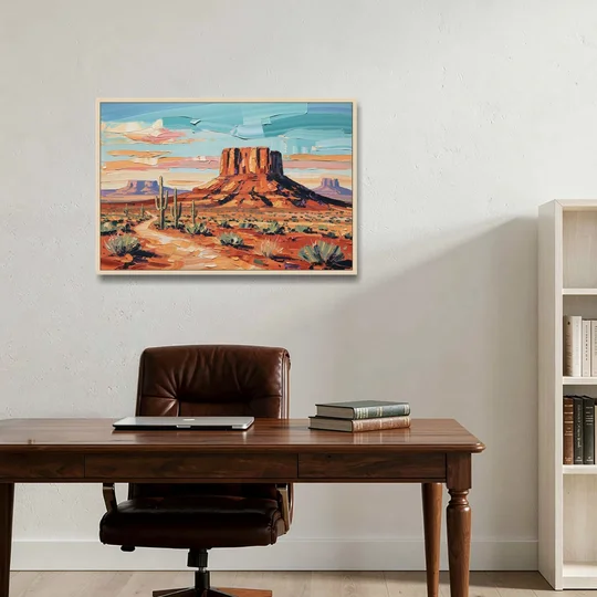 Mesa Scenic Desert - Oak Framed Canvas Wall Art - Office - 36x24