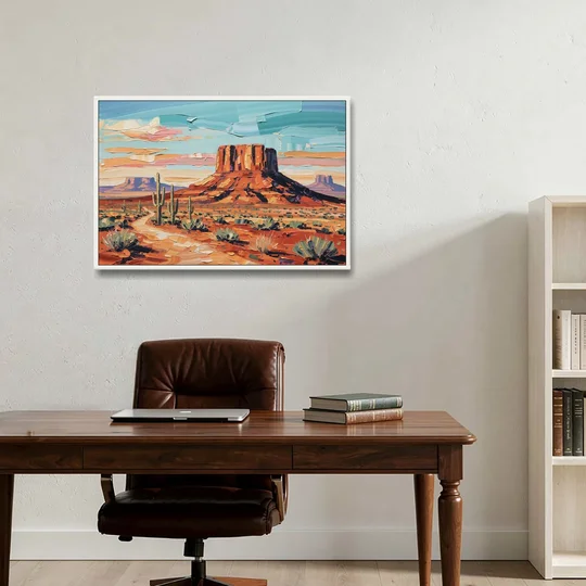 Mesa Scenic Desert - White Framed Canvas Wall Art - Office - 36x24