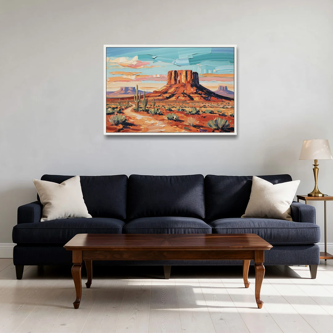 Mesa Scenic Desert - White Framed Canvas Wall Art - Sofa - 36x24