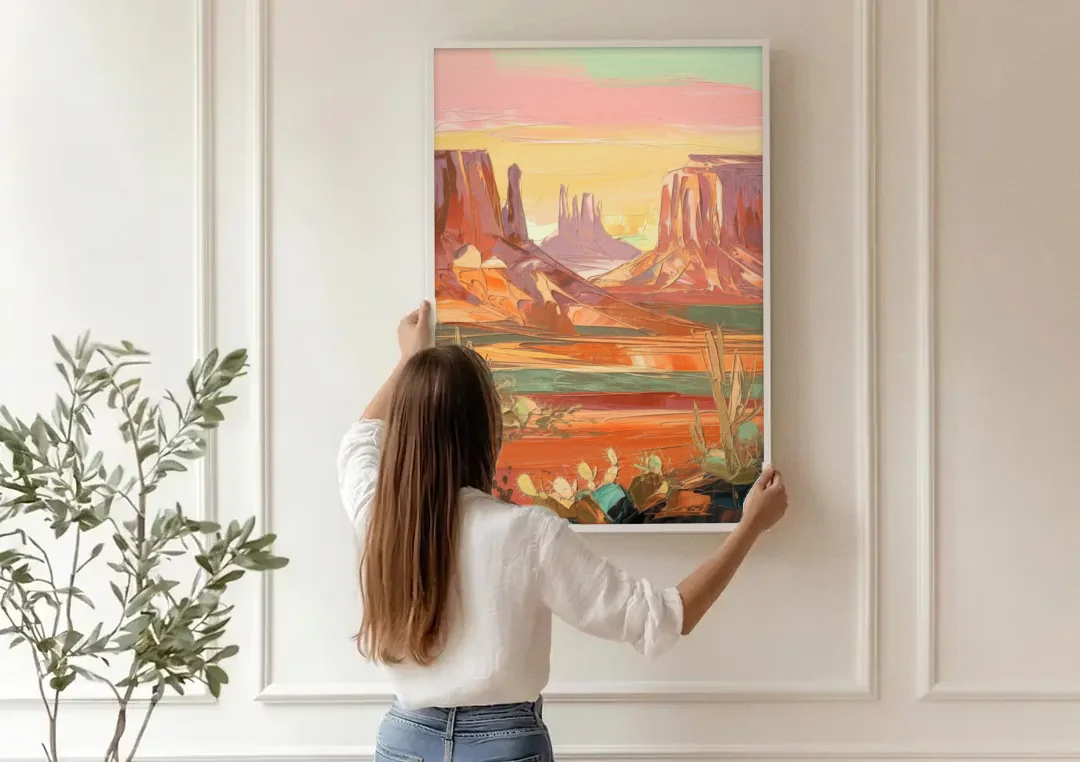 Mesa Southwest Charm canvas wall art being hung on a paneled wall