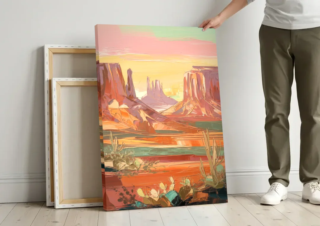 Mesa Southwest Charm canvas wall art leaning against a wall next to blank canvases