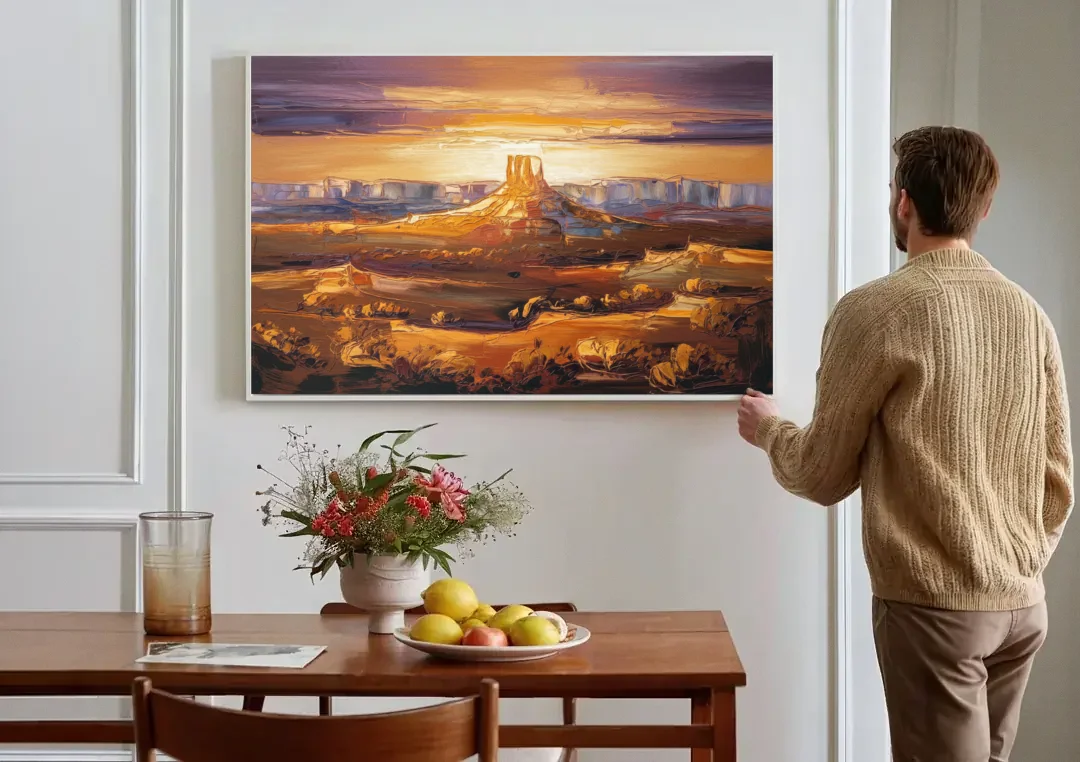 Mesa Sunlit Horizons canvas wall art above a dining table
