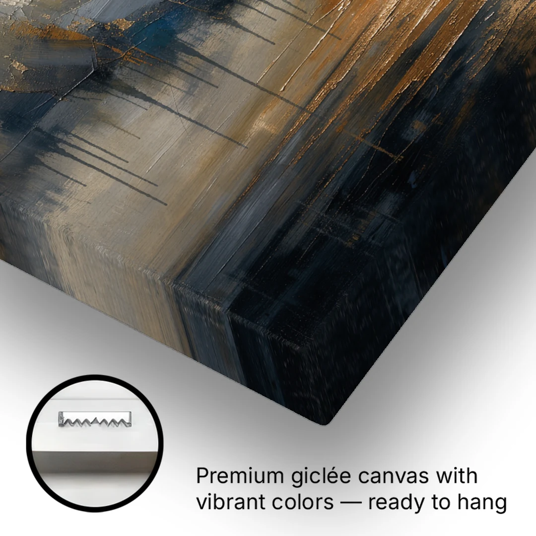Metallic Abstract Bronze Horizon Over Still Sea - Canvas Wall Art - Gallery Wrap Corner