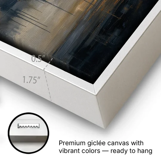 Metallic Abstract Bronze Horizon Over Still Sea - White Framed Canvas Wall Art - Gallery Wrap Corner