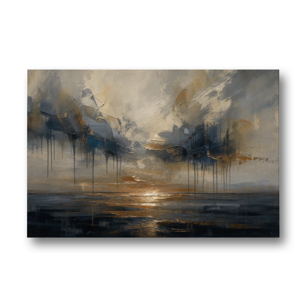 Metallic Abstract Bronze Horizon Over Still Sea - Canvas Wall Art - Front