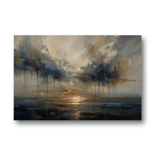 Metallic Abstract Bronze Horizon Over Still Sea - Canvas Wall Art - Front