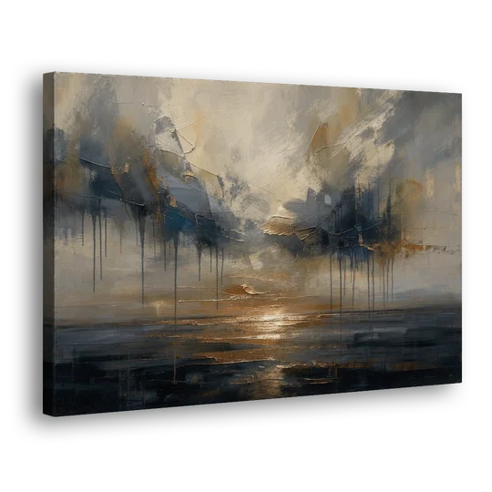 Metallic Abstract Bronze Horizon Over Still Sea - Canvas Wall Art - Side