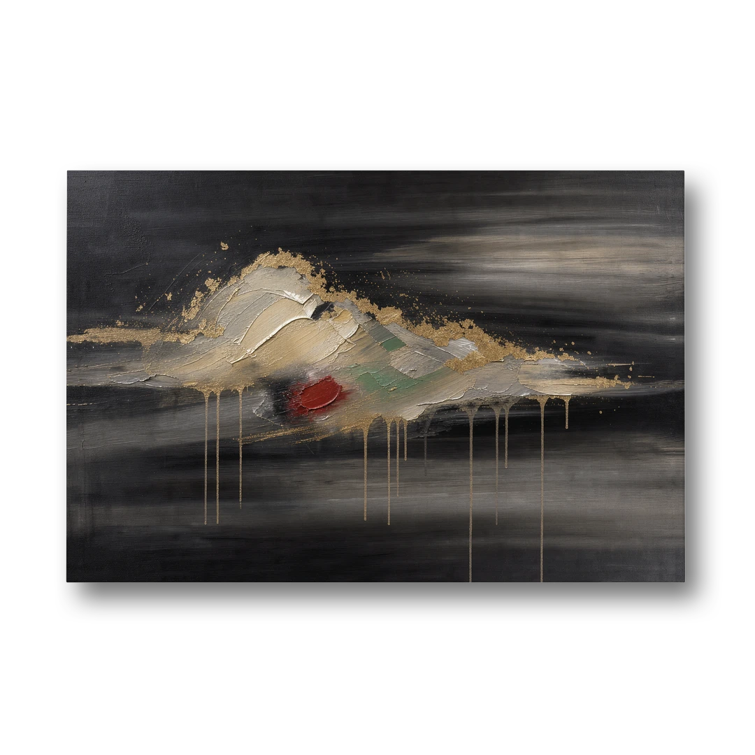 Metallic Gold Ivory Cloud Drift for the Living Room - Canvas Wall Art - Front