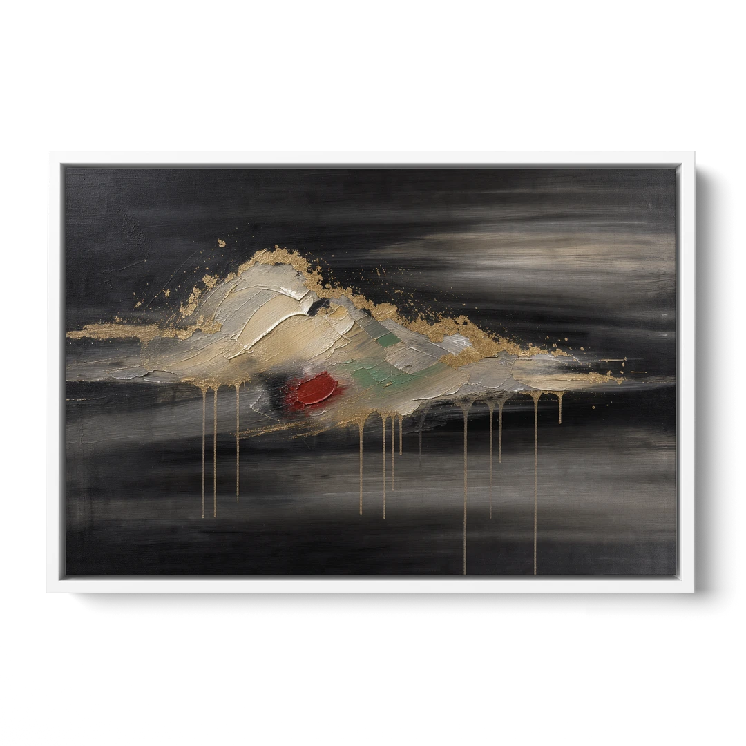 Metallic Gold Ivory Cloud Drift for the Living Room - White Framed Canvas Wall Art - Front