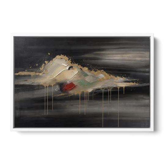 Metallic Gold Ivory Cloud Drift for the Living Room - White Framed Canvas Wall Art - Front